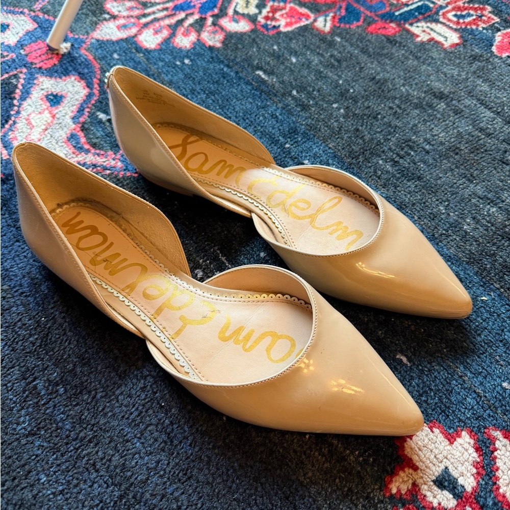 Sam Edelman Beige Patent Pointed-Toe D'Orsay Flats